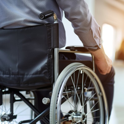 Man with a disability in wheelchair at work