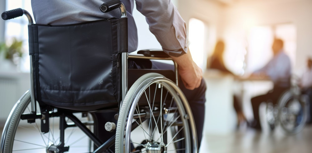 Man with a disability in wheelchair at work