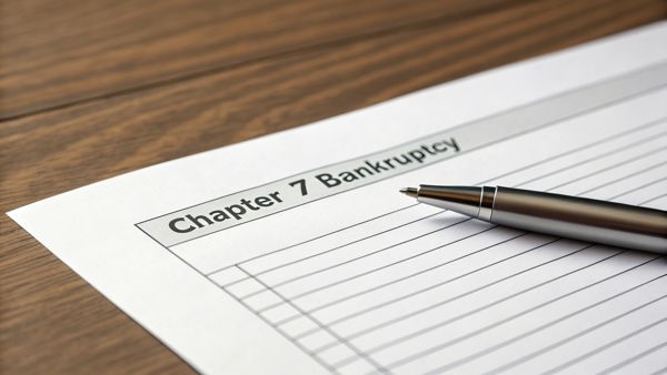 Economic recession impacts businesses, employment, and market stability. A document titled “Chapter 7 Bankruptcy” with a silver pen resting on a lined paper, symbolizing financial legal proceedings. A document titled "Chapter 7 Bankruptcy"