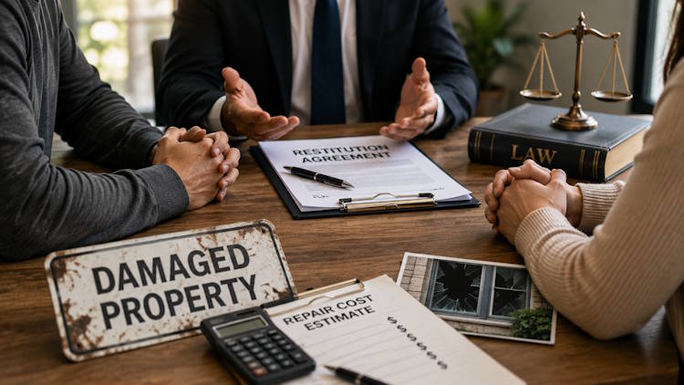 Vandalism case involving a victim and restitution agreement
