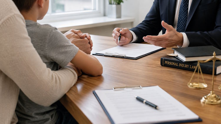 E-Bike Accident Attorney Consultation Family meeting with a personal injury attorney after an e-bike accident