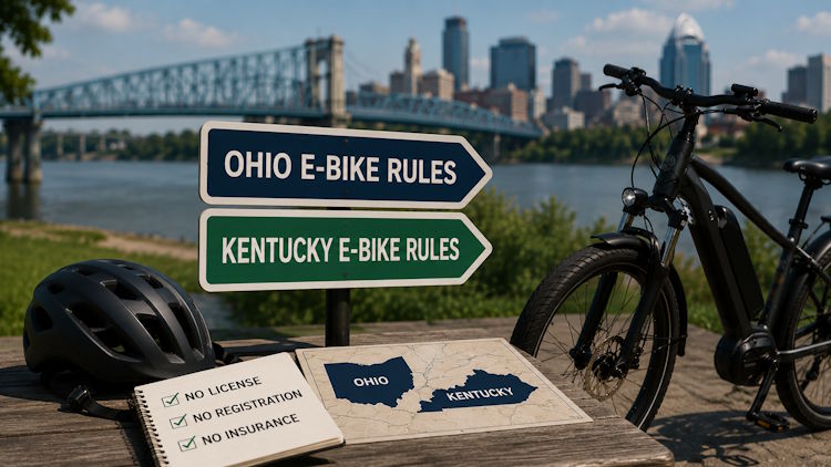 Ohio and Kentucky E-Bike Rules Ohio and Kentucky e-bike rules with an electric bicycle and helmet